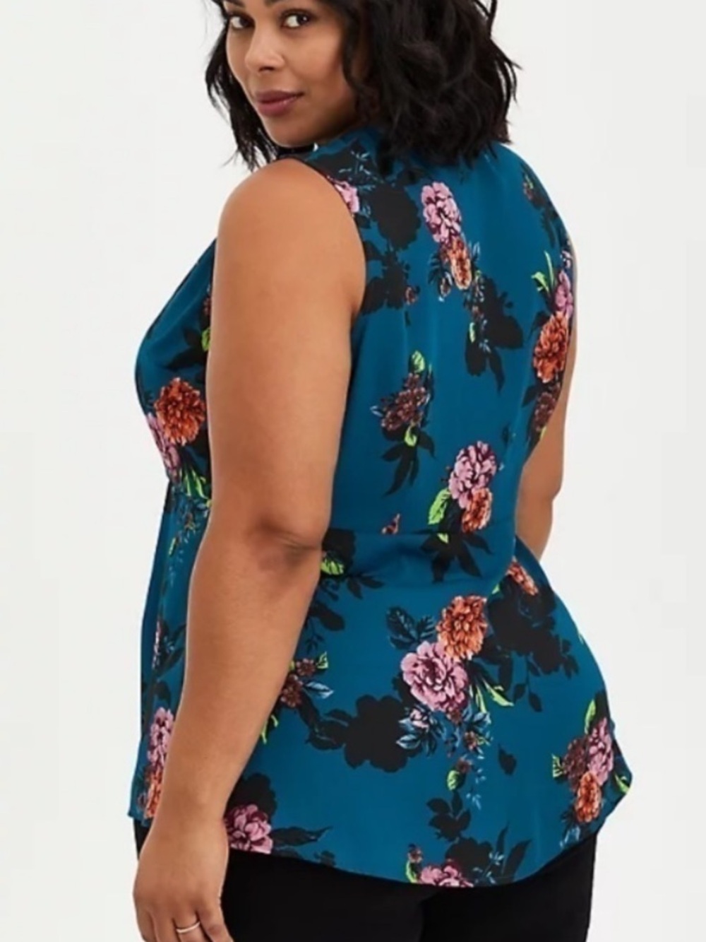 Torrid Teal Floral Tie-Front Sleeveless Top - Picture 7 of 13